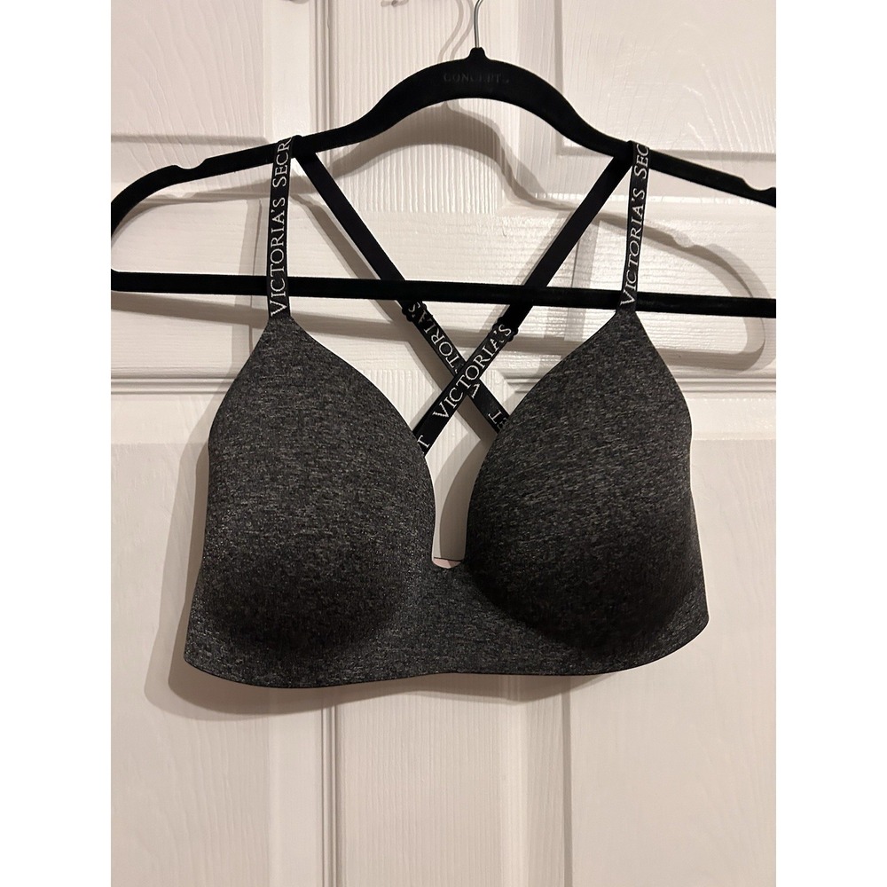 Victorias Secret T-Shirt Bra 34DD Lightly Lined Wireless‎ Adjustable Straps Gray